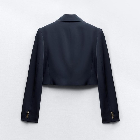 Zara Navy Blue Double Breasted Crop Blazer- XS - Picture 3 of 12